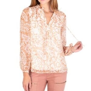 NWT Limited Edition Joie brushed clay print peasant top blouse sz Large